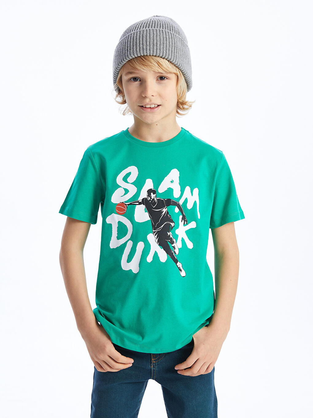 Yeşil Bisiklet Yaka Baskılı Kısa Kollu Erkek Çocuk Tişört-2