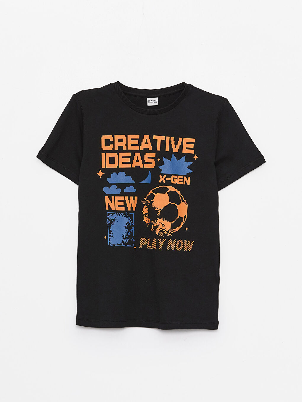 Siyah Bisiklet Yaka Baskılı Kısa Kollu Erkek Çocuk Tişört-3