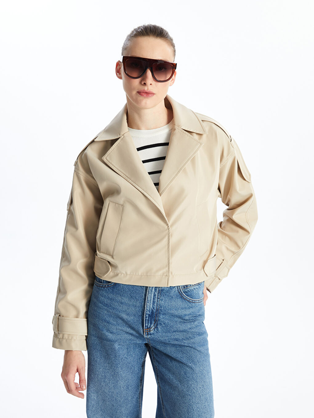 Women's Double Breasted Collar Plain Trench Coat -S4J800Z8-YHG