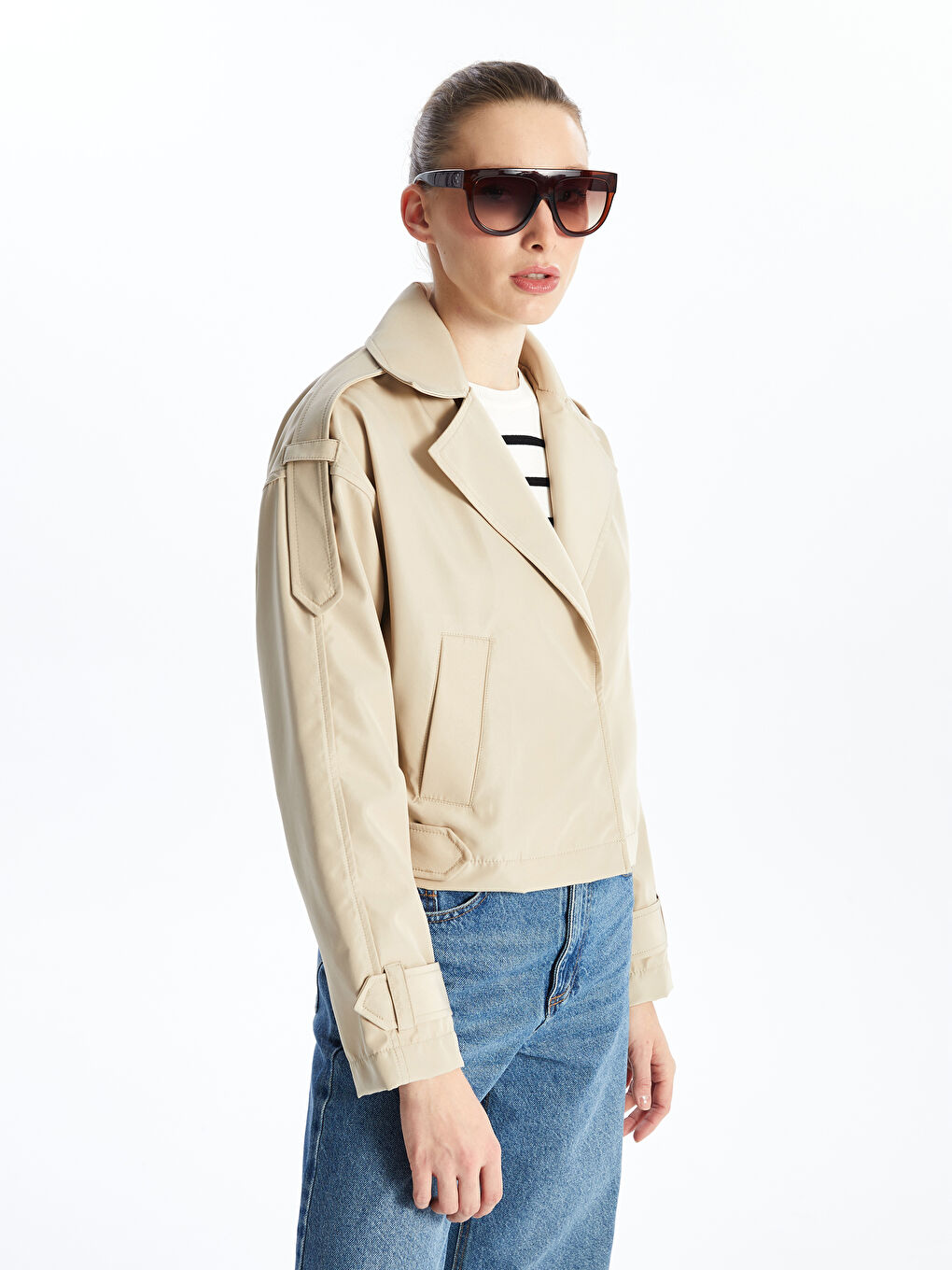 Women's Double Breasted Collar Plain Trench Coat -S4J800Z8-YHG