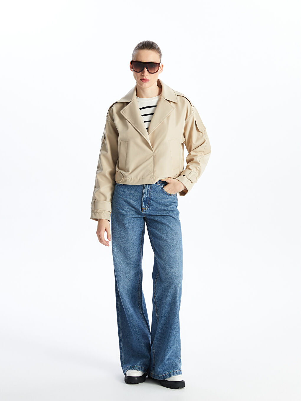 Women's Double Breasted Collar Plain Trench Coat -S4J800Z8-YHG