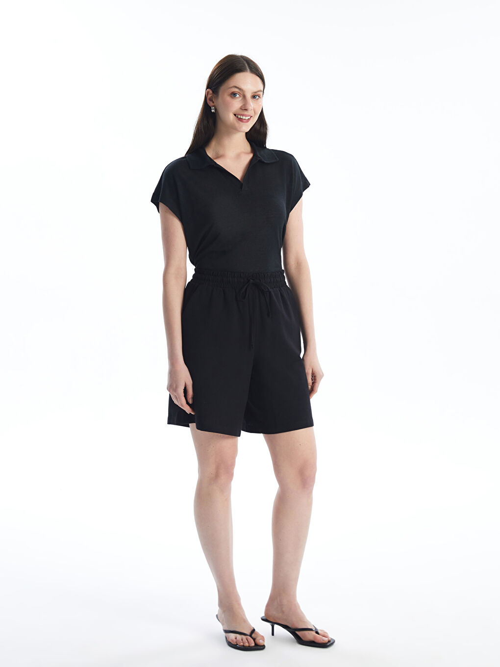 Plain Linen Blend Women's Shorts with Elastic Waist -S4J804Z8-CVL