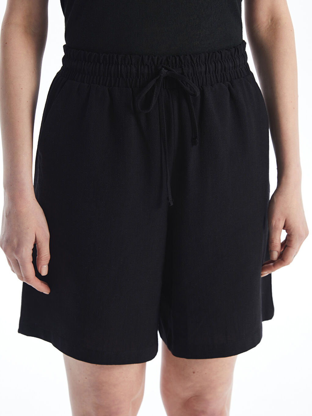 Plain Linen Blend Women's Shorts with Elastic Waist -S4J804Z8-CVL