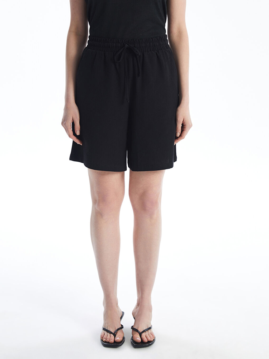 Plain Linen Blend Women's Shorts with Elastic Waist -S4J804Z8-CVL