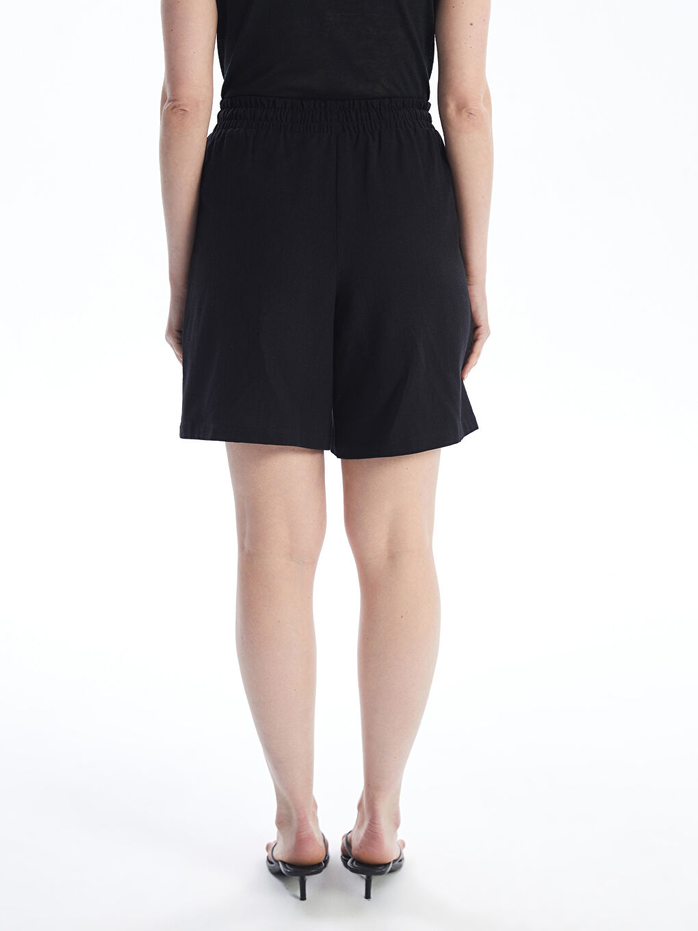 Plain Linen Blend Women's Shorts with Elastic Waist -S4J804Z8-CVL