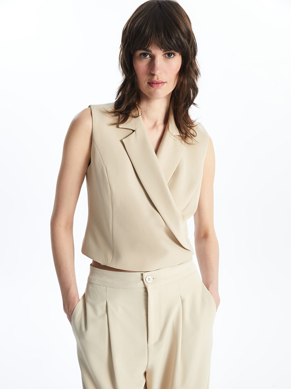 Women's Double Breasted Plain Classic Waistcoat -S4J806Z8-YHG