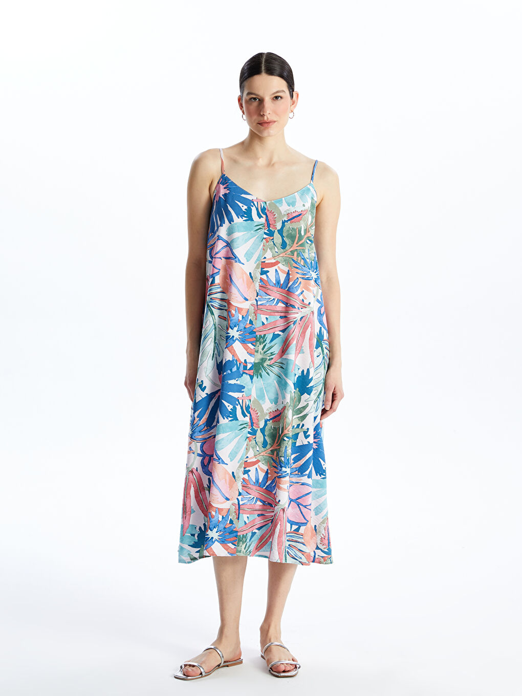 LCWAIKIKI Classic Robe à fines bretelles florale encolure en V pour Femmes -S4J820Z8-F9C