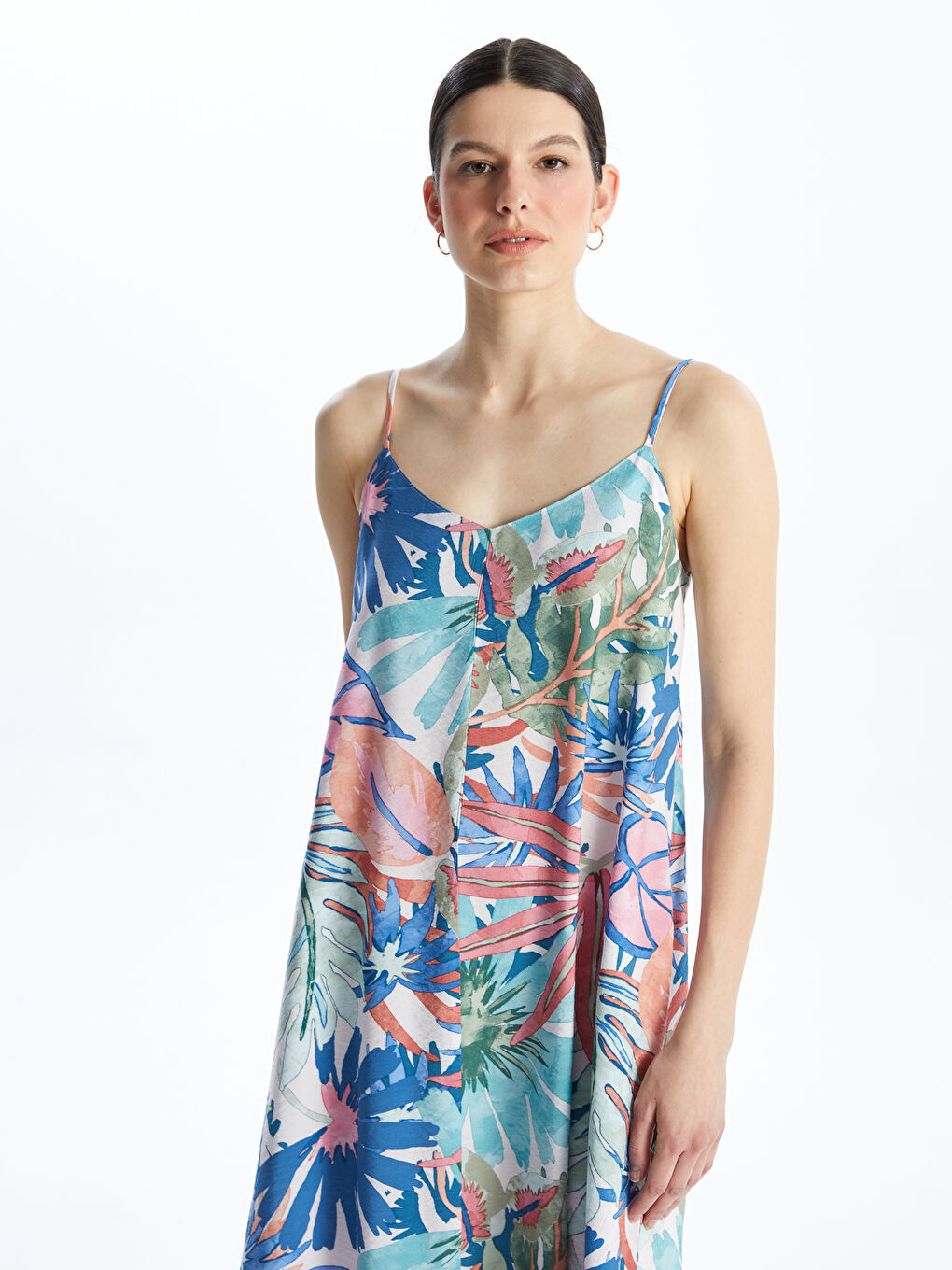 LCWAIKIKI Classic Robe à fines bretelles florale encolure en V pour Femmes -S4J820Z8-F9C