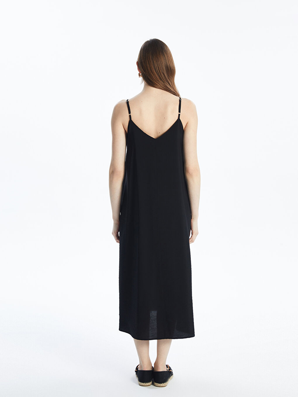 V Neck Plain Strappy A Form Women's Dress -S4J821Z8-CVL