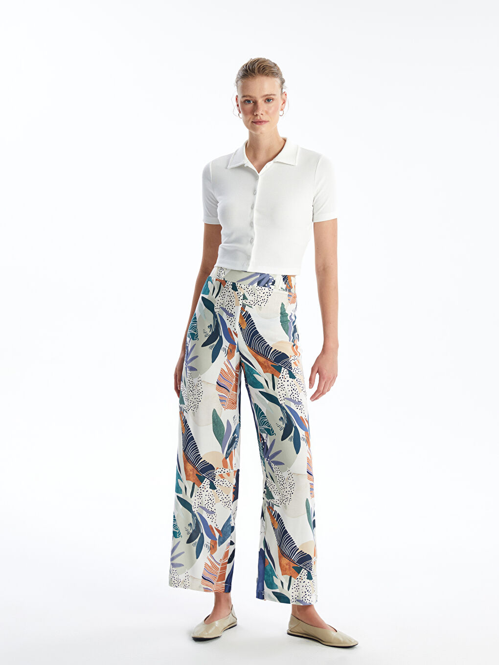 Elasticated Waist Relaxed Fit Patterned Women's Trousers