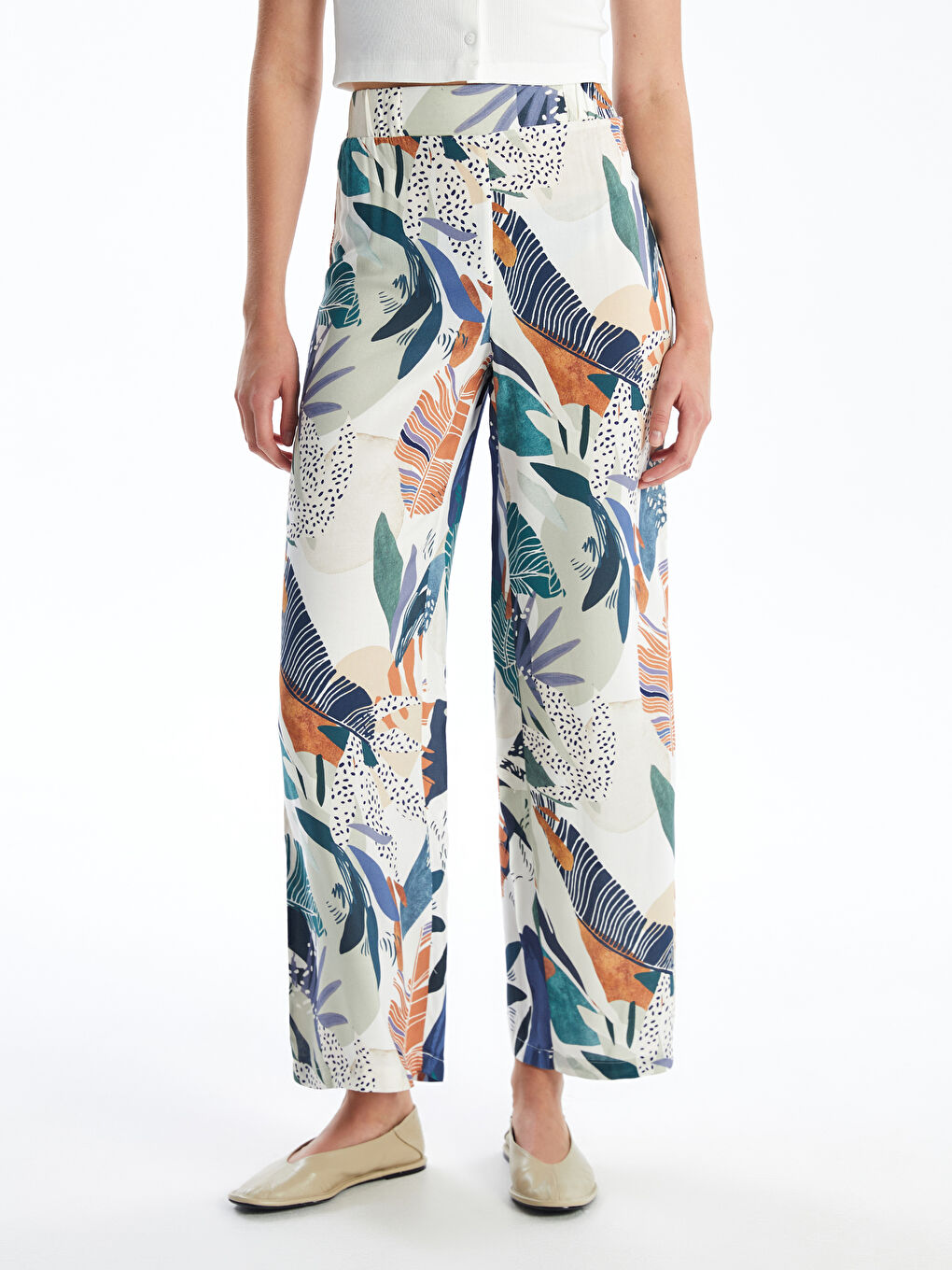 Elasticated Waist Relaxed Fit Patterned Women's Trousers-2