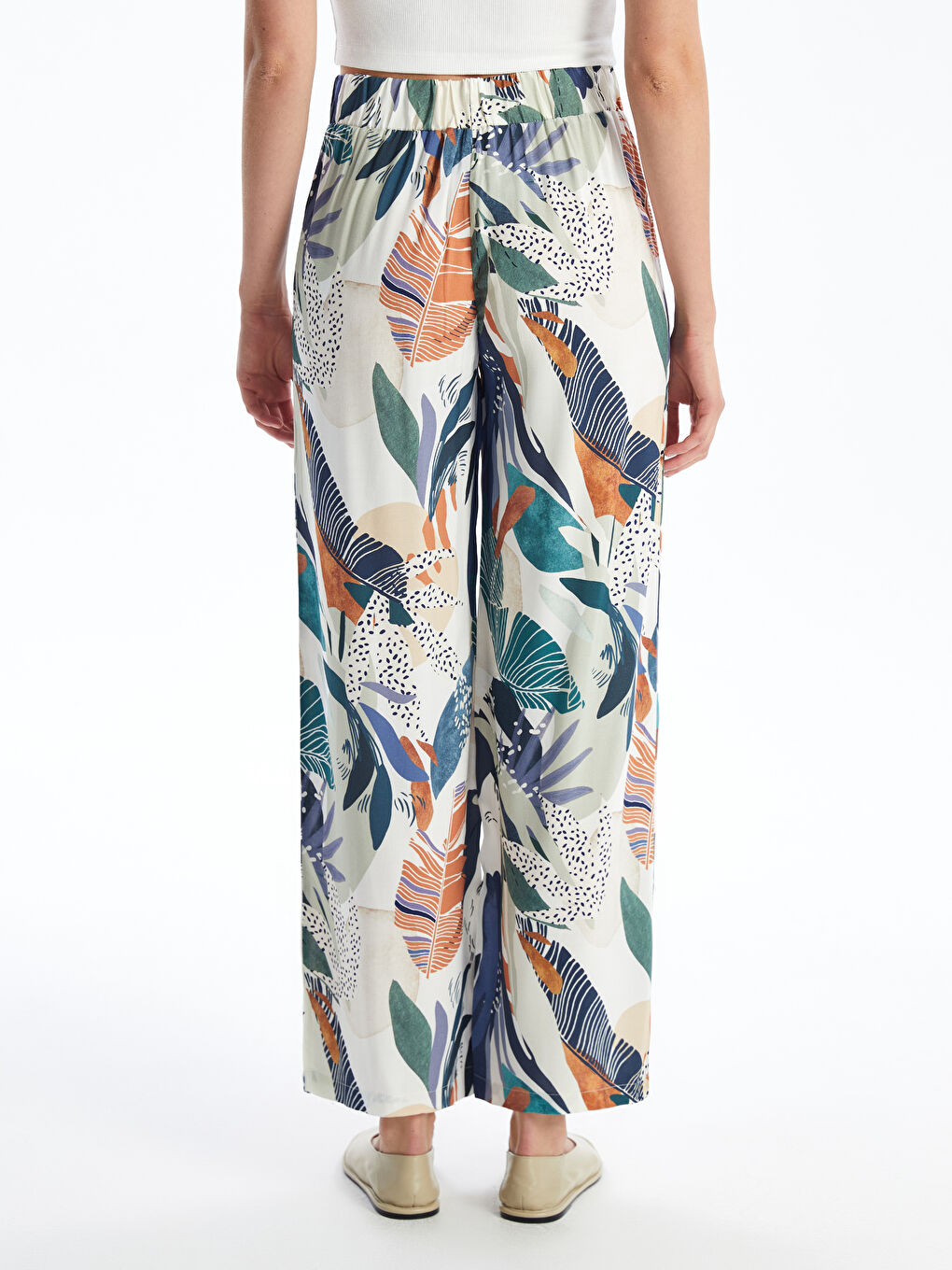 Elasticated Waist Relaxed Fit Patterned Women's Trousers-3