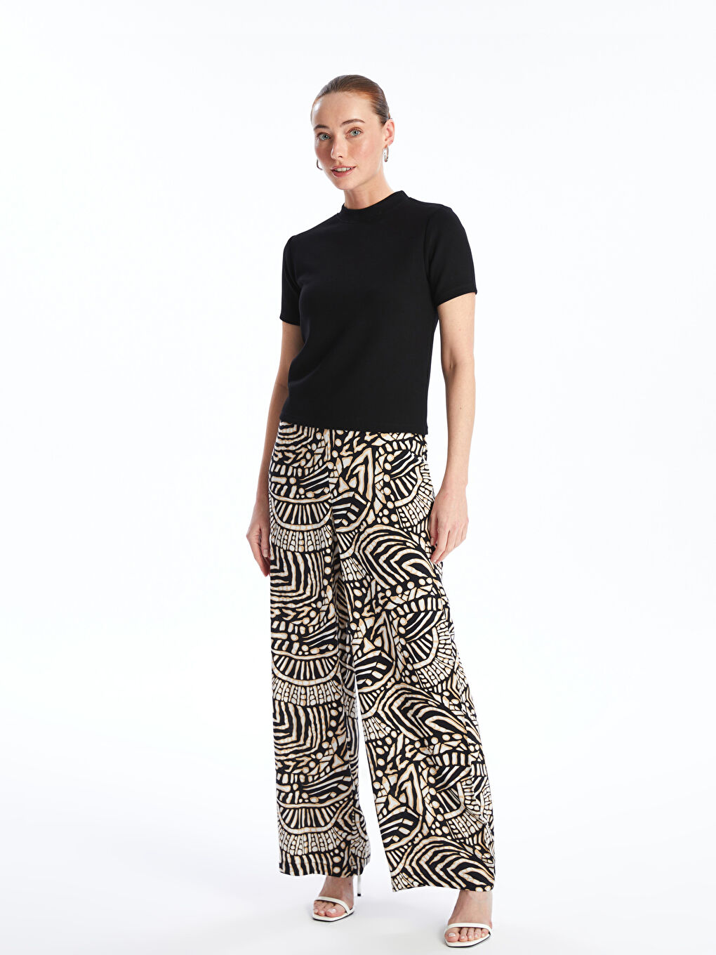 Elasticated Waist Relaxed Fit Patterned Women's Trousers -S4J839Z8-LQJ