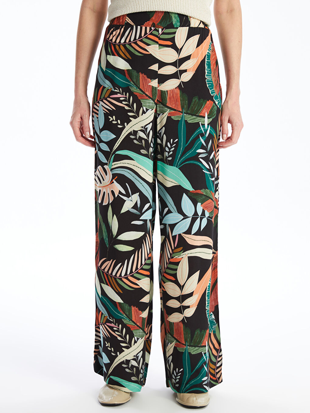 Elasticated Waist Relaxed Fit Patterned Women's Trousers -S4J839Z8-LS6