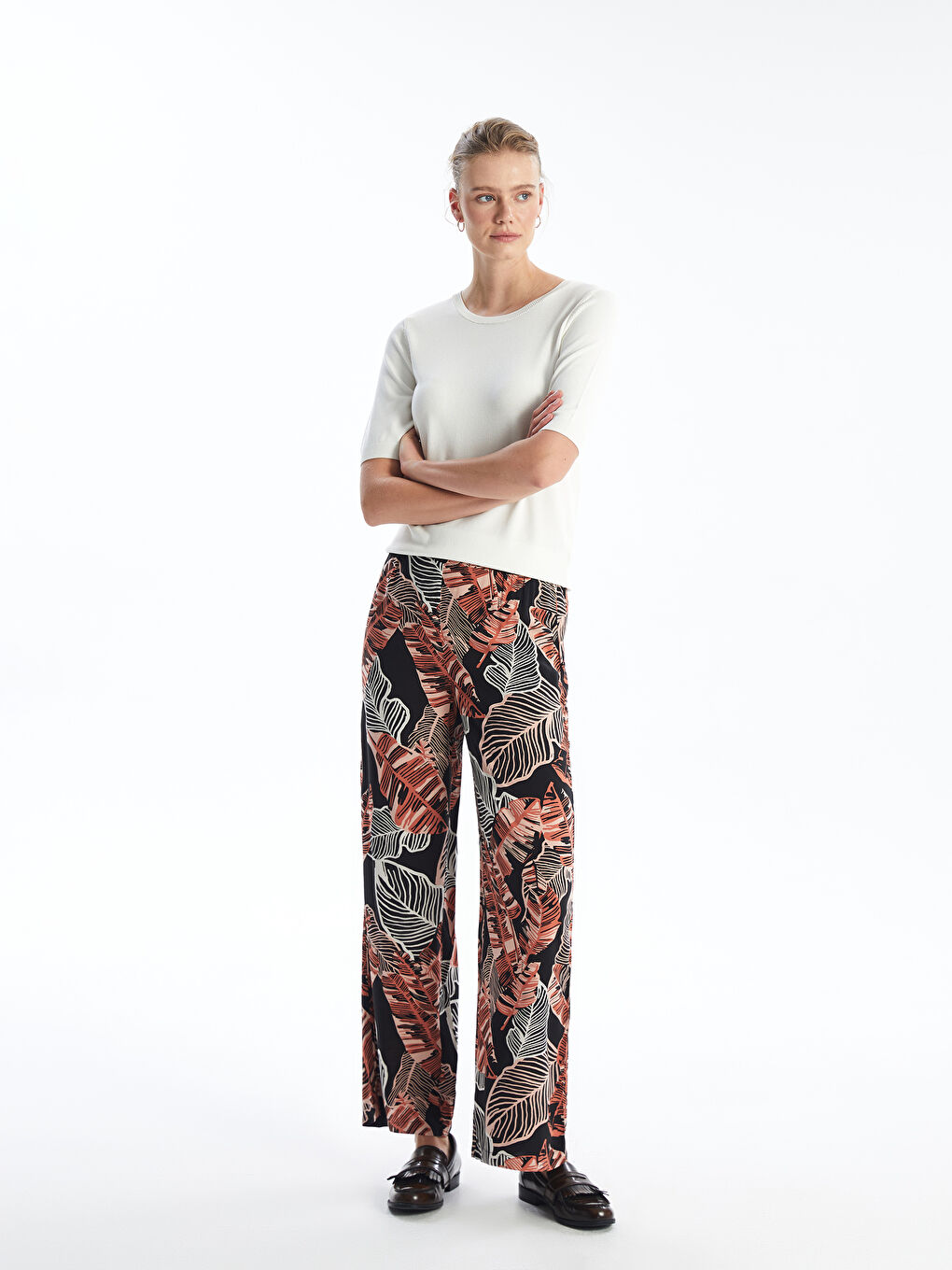 Elasticated Waist Relaxed Fit Patterned Women's Trousers -S4J839Z8-LSR