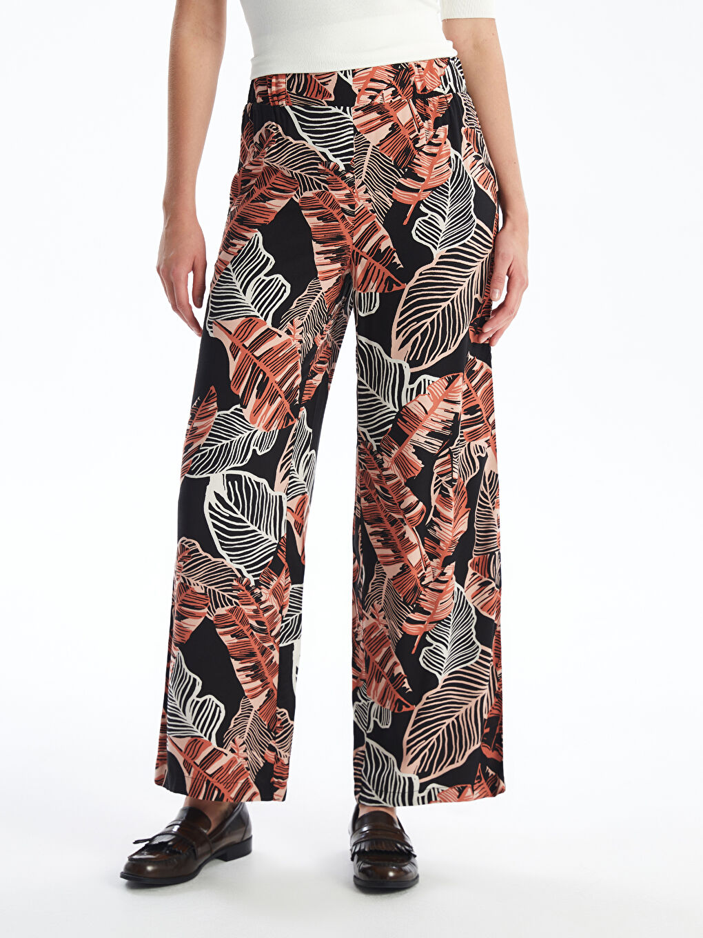 Elasticated Waist Relaxed Fit Patterned Women's Trousers -S4J839Z8-LSR