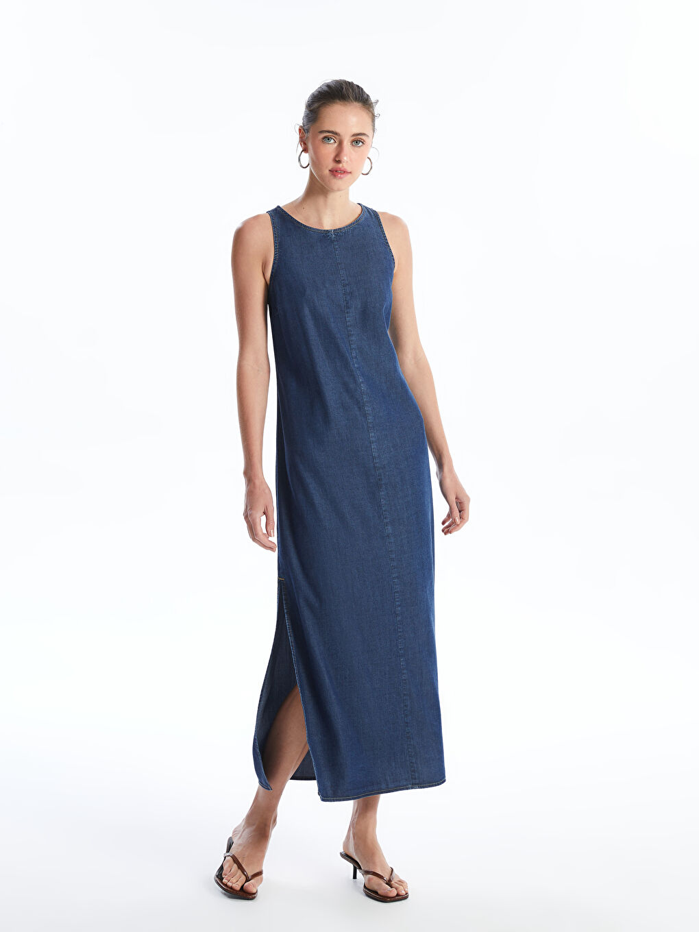 İndigo Bisiklet Yaka Kadın Jean Elbise