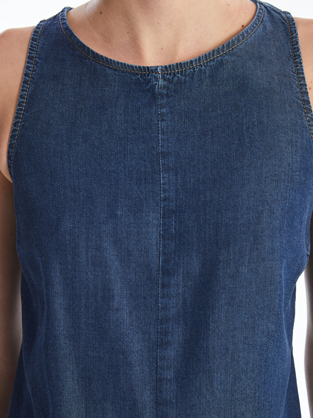 İndigo Bisiklet Yaka Kadın Jean Elbise-2