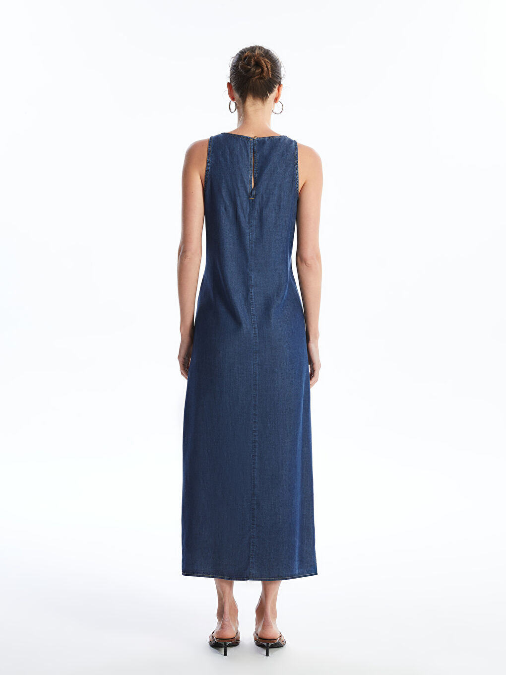 İndigo Bisiklet Yaka Kadın Jean Elbise-4