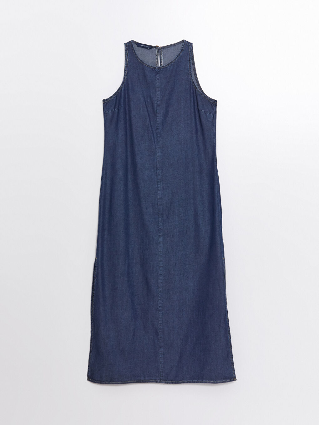 İndigo Bisiklet Yaka Kadın Jean Elbise-5