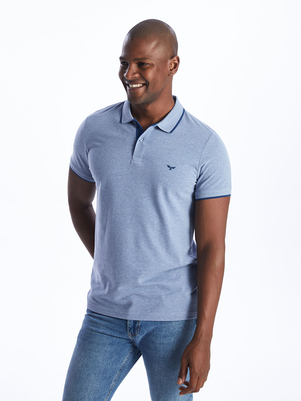 Mavi Polo Yaka Kısa Kollu Pike Erkek Tişört-1
