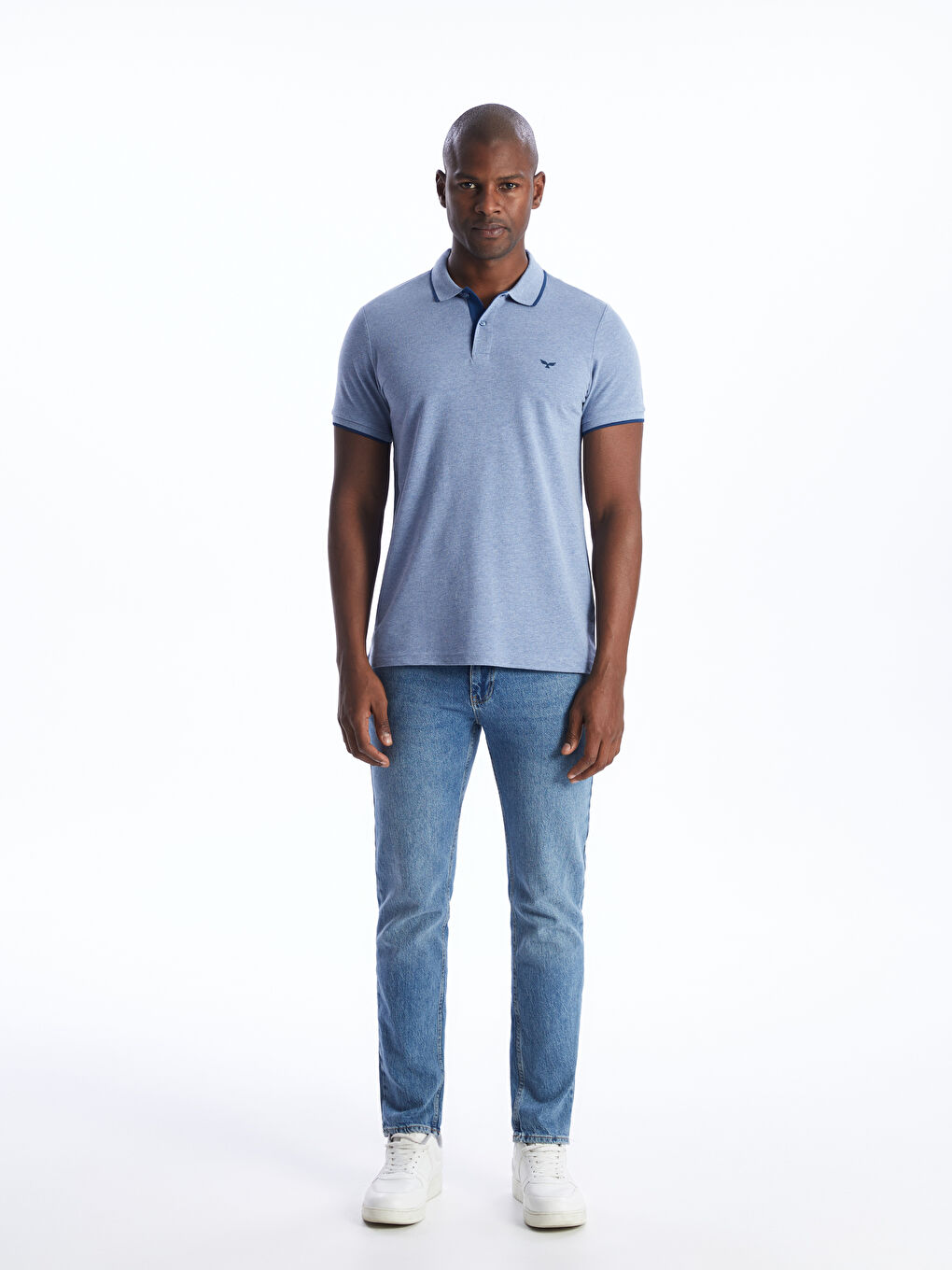 Mavi Polo Yaka Kısa Kollu Pike Erkek Tişört-2