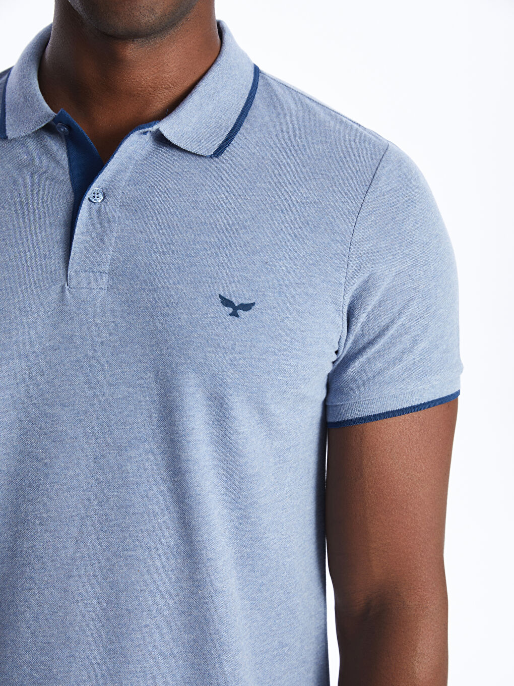 Mavi Polo Yaka Kısa Kollu Pike Erkek Tişört-3