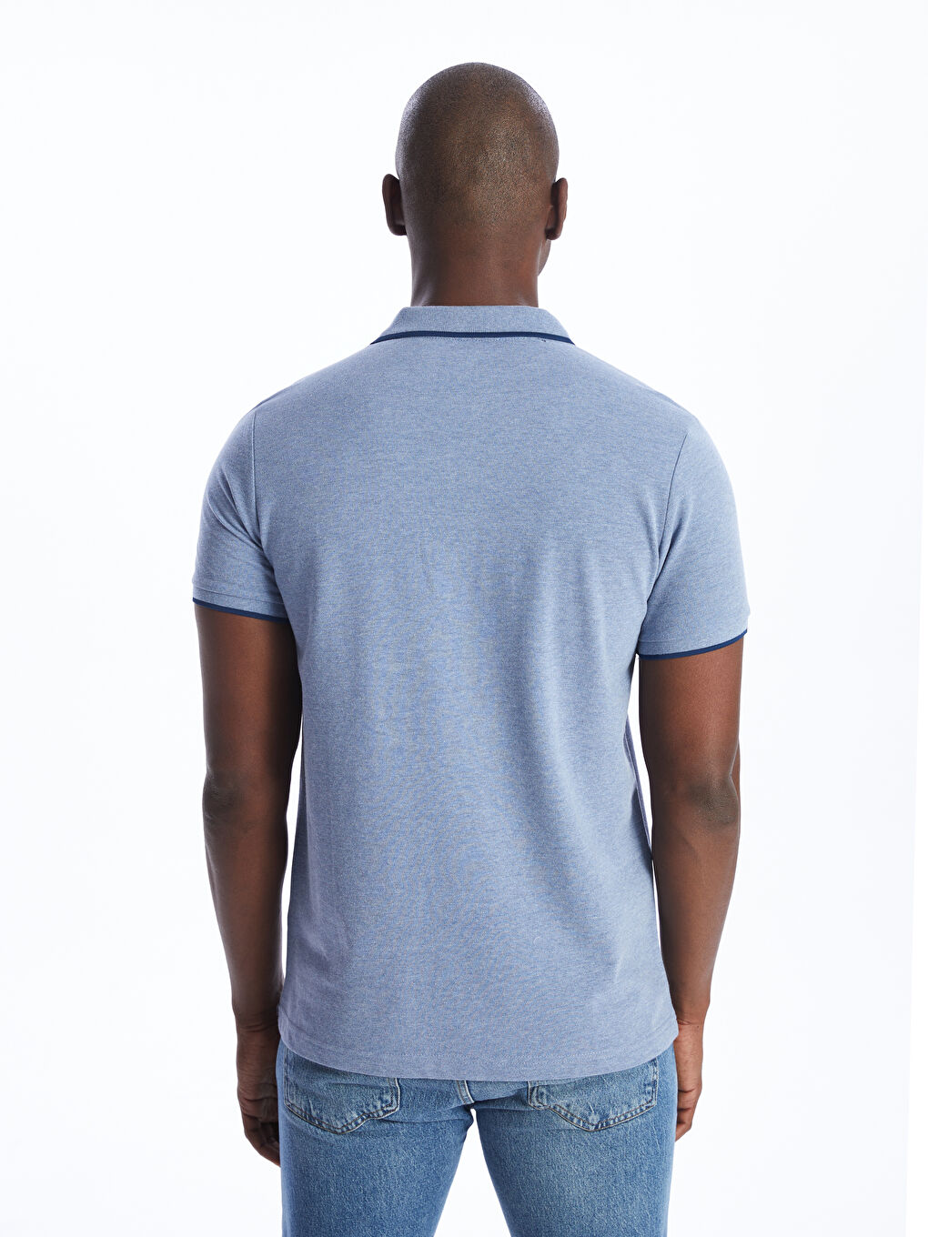 Mavi Polo Yaka Kısa Kollu Pike Erkek Tişört-4