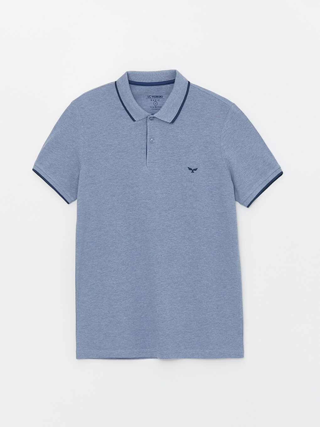 Mavi Polo Yaka Kısa Kollu Pike Erkek Tişört-5