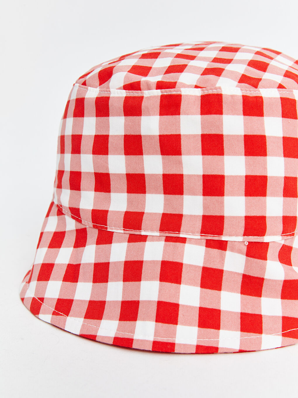 Kırmızı Ekose Desenli Kız Bebek Bucket Şapka-1