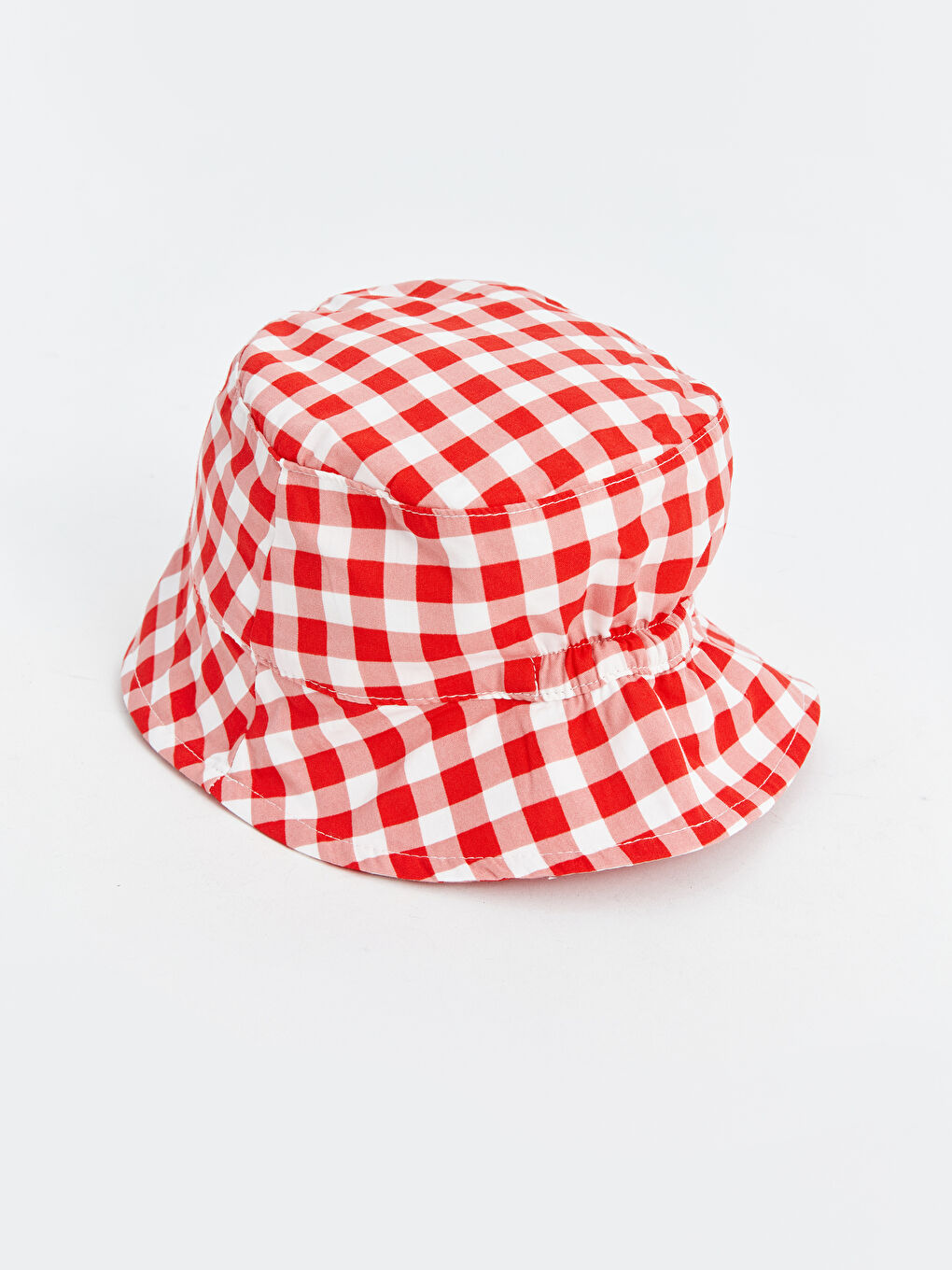 Kırmızı Ekose Desenli Kız Bebek Bucket Şapka-2
