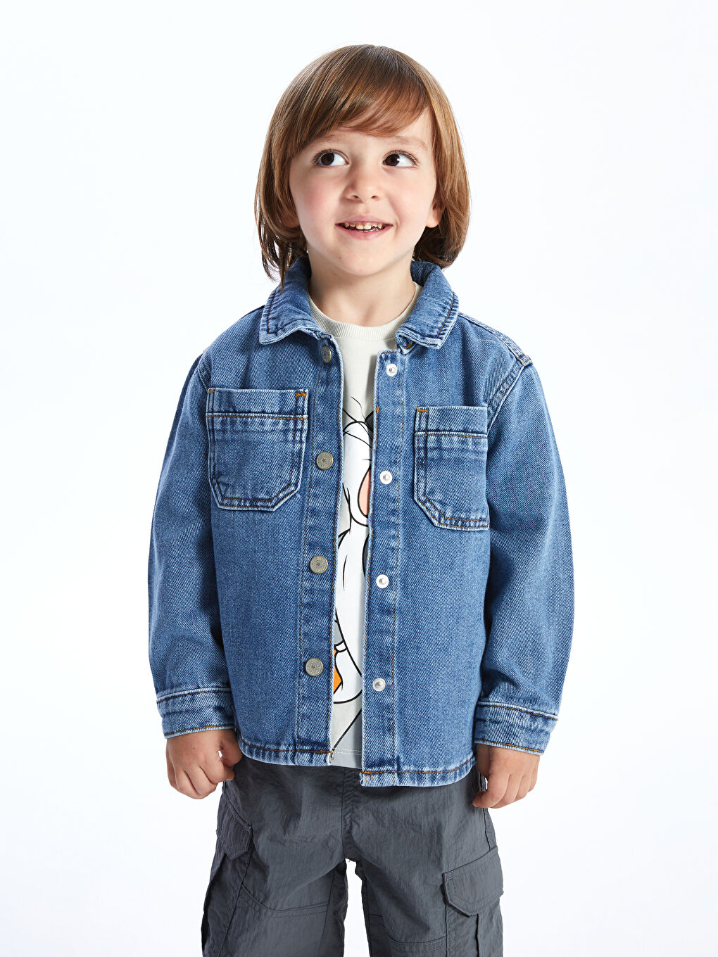 LCW baby Orta İndigo Rodeo Basic Uzun Kollu Erkek Bebek Jean Gömlek