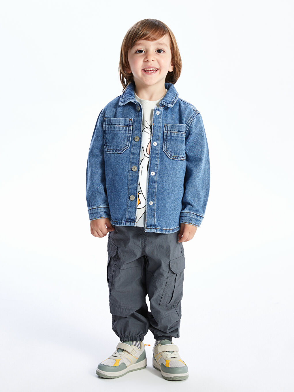 LCW baby Orta İndigo Rodeo Basic Uzun Kollu Erkek Bebek Jean Gömlek - 1