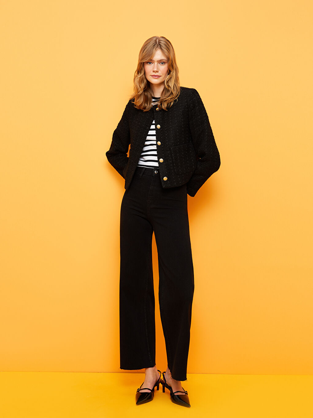 Crew Neck Plain Long Sleeve Women's Tweed Jacket -S4J951Z8-CVL