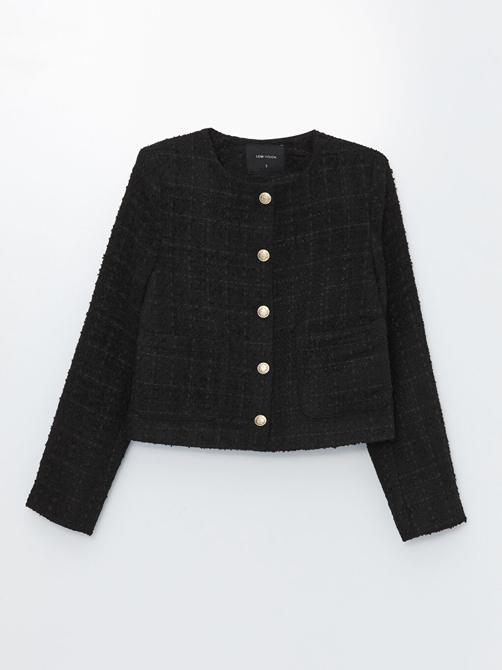 Crew Neck Plain Long Sleeve Women's Tweed Jacket -S4J951Z8-CVL