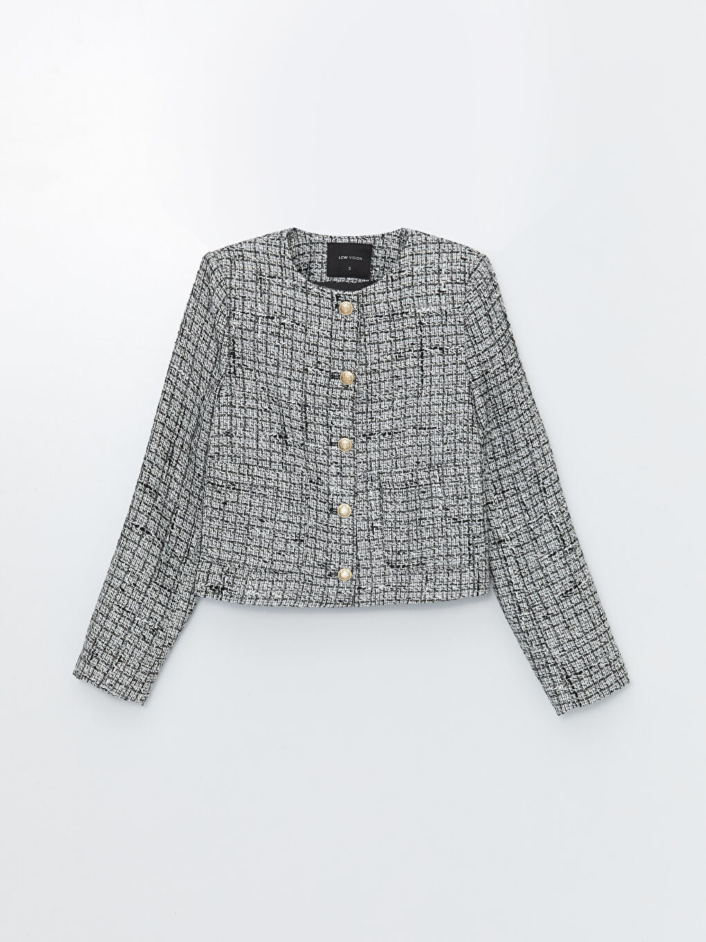 Crew Neck Plain Long Sleeve Women's Tweed Jacket -S4J951Z8-HUC