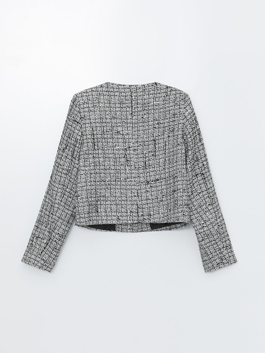 Crew Neck Plain Long Sleeve Women's Tweed Jacket -S4J951Z8-HUC