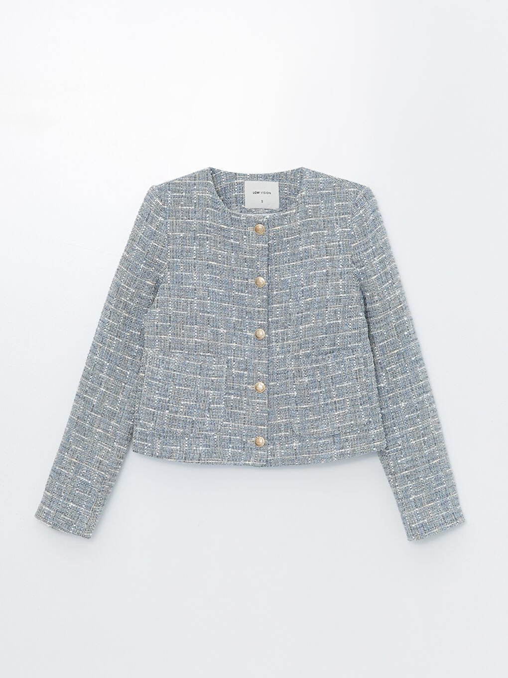 Mavi Bisiklet Yaka Düz Uzun Kollu Kadın Tüvit Ceket-6
