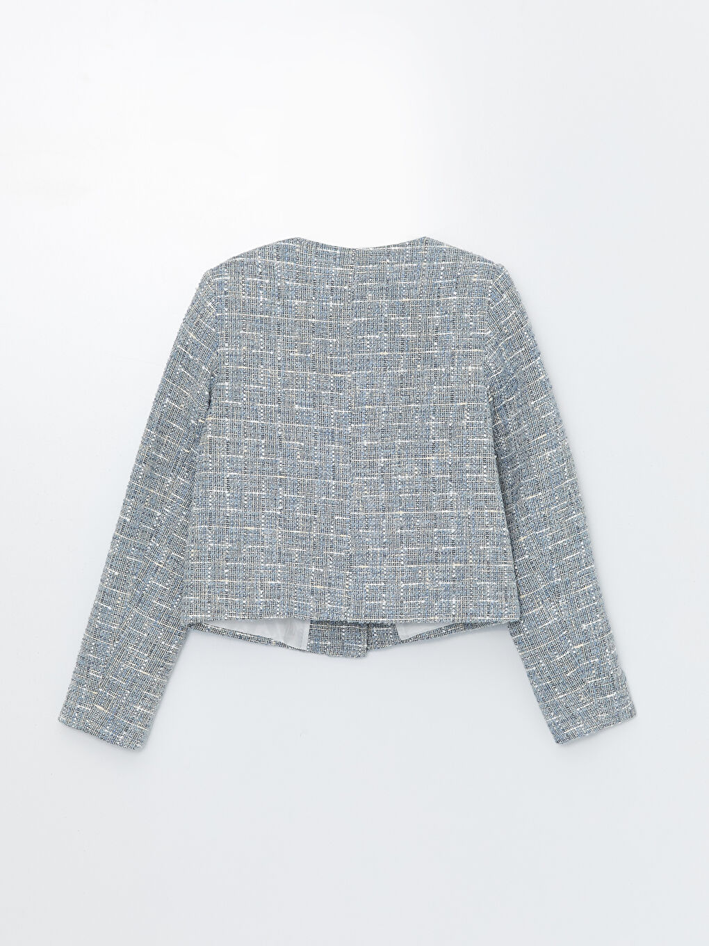 Mavi Bisiklet Yaka Düz Uzun Kollu Kadın Tüvit Ceket-7