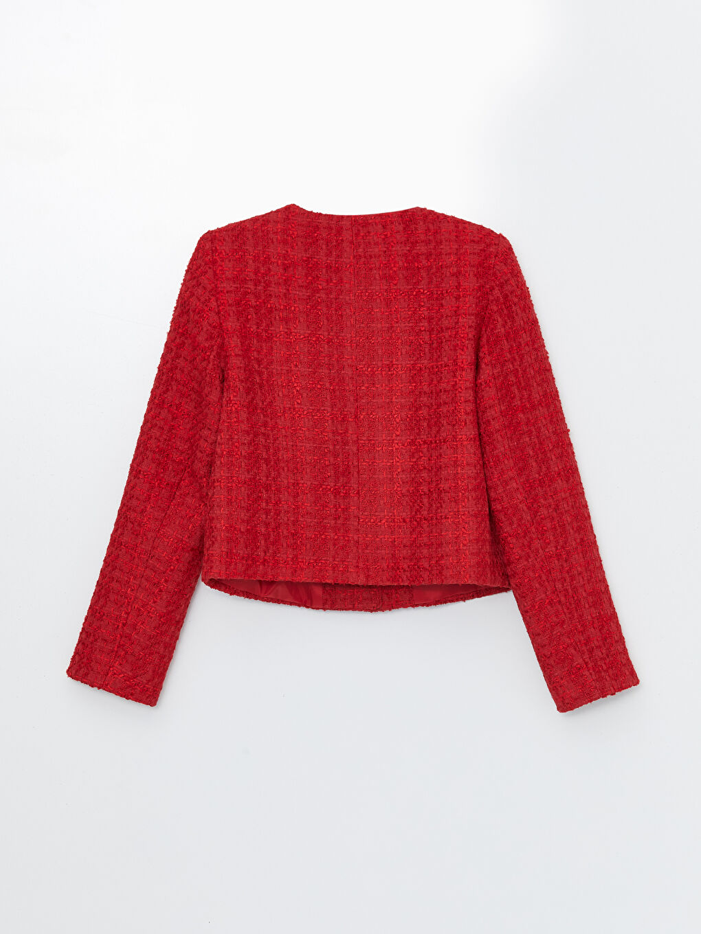 Kırmızı Bisiklet Yaka Düz Uzun Kollu Kadın Tüvit Ceket-8