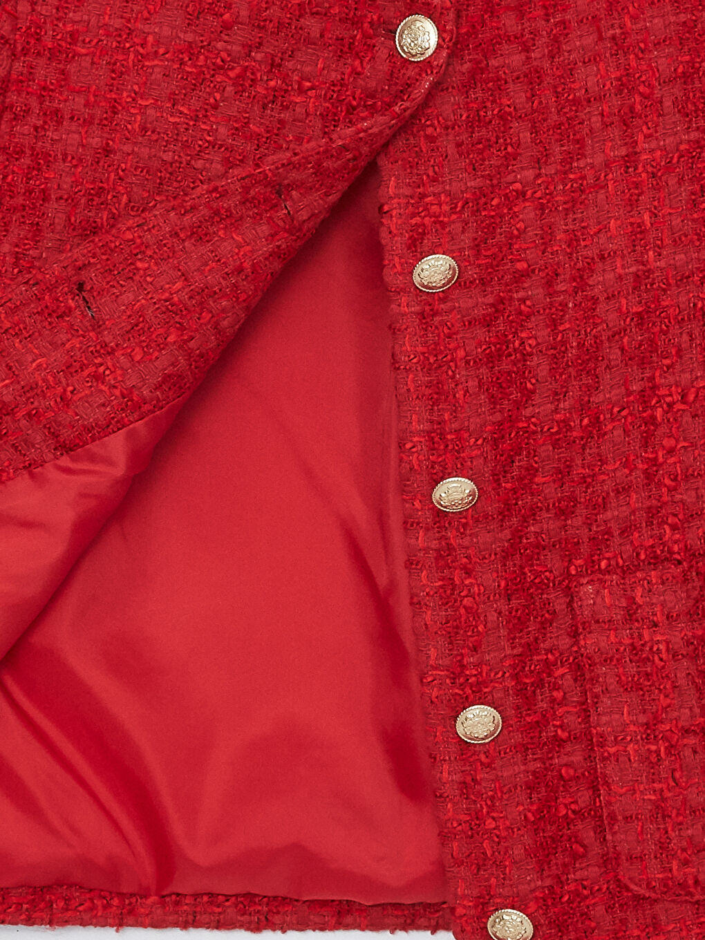 Kırmızı Bisiklet Yaka Düz Uzun Kollu Kadın Tüvit Ceket-9