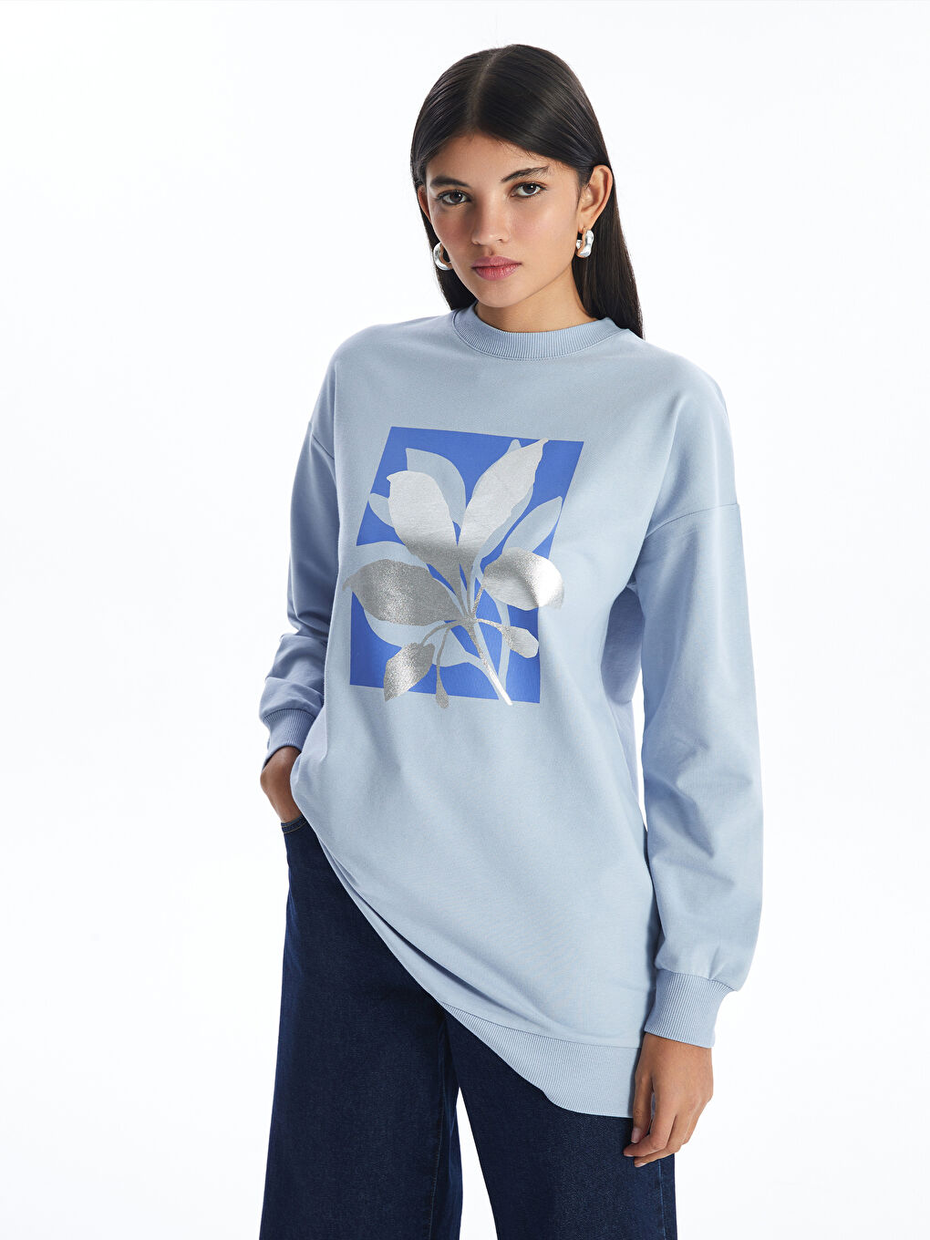 Crew Neck Printed Women's Sweatshirt Tunic -S4J968Z8-QYC