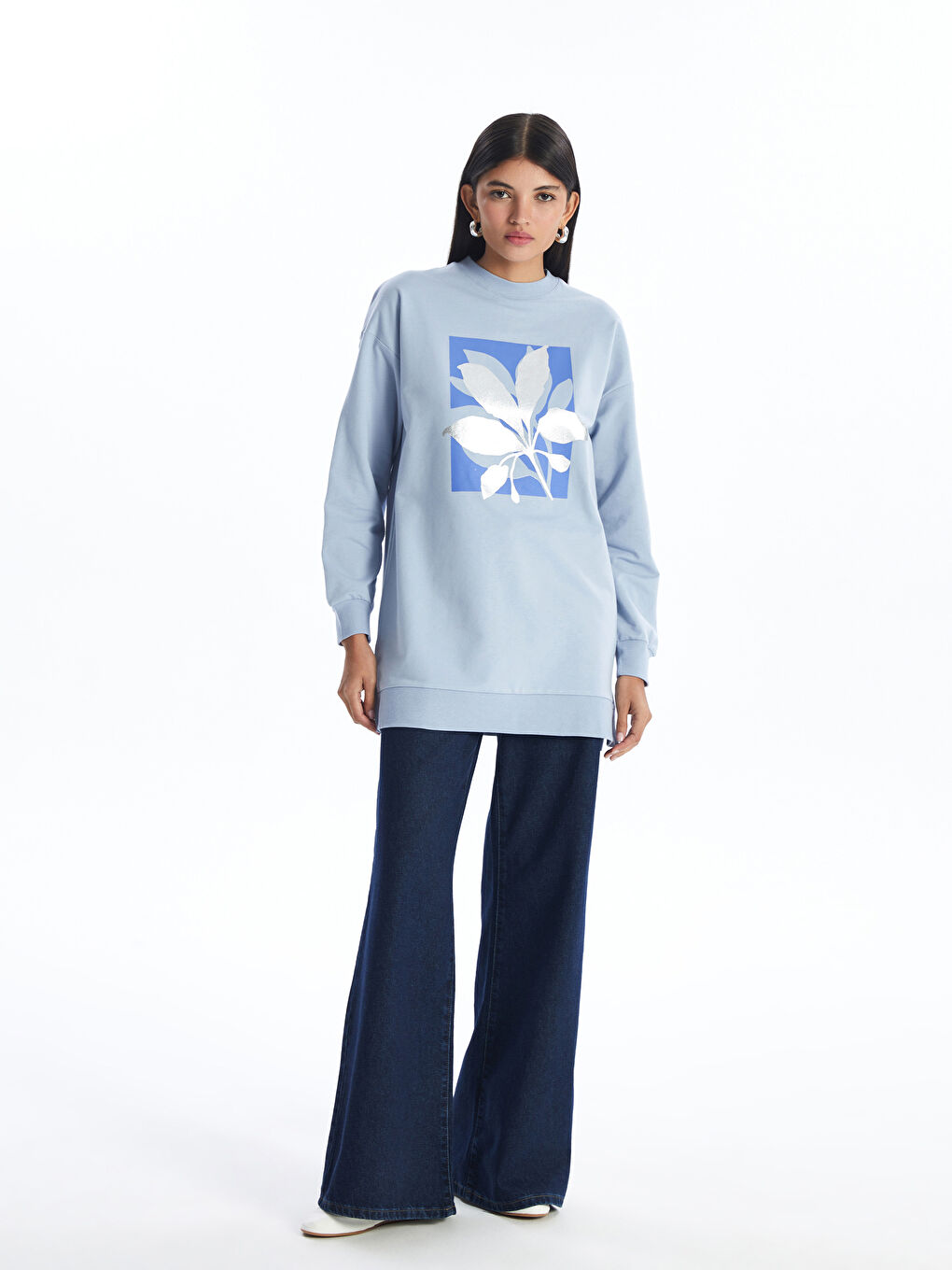 Crew Neck Printed Women's Sweatshirt Tunic -S4J968Z8-QYC