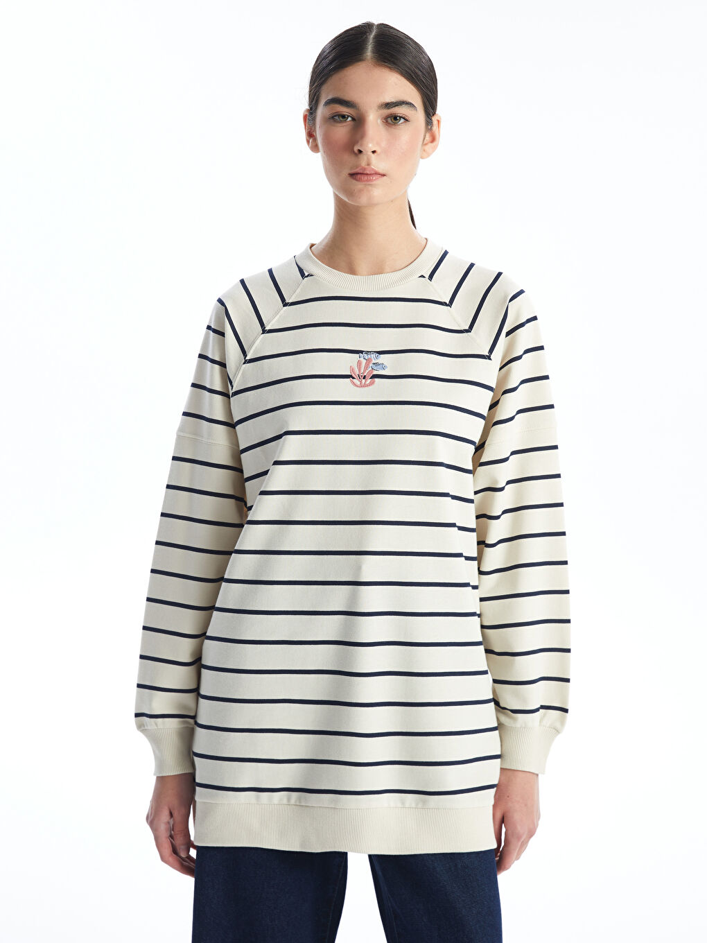 Tunique Sweatshirt Rayée Pour Femmes Surdimensionnée-1