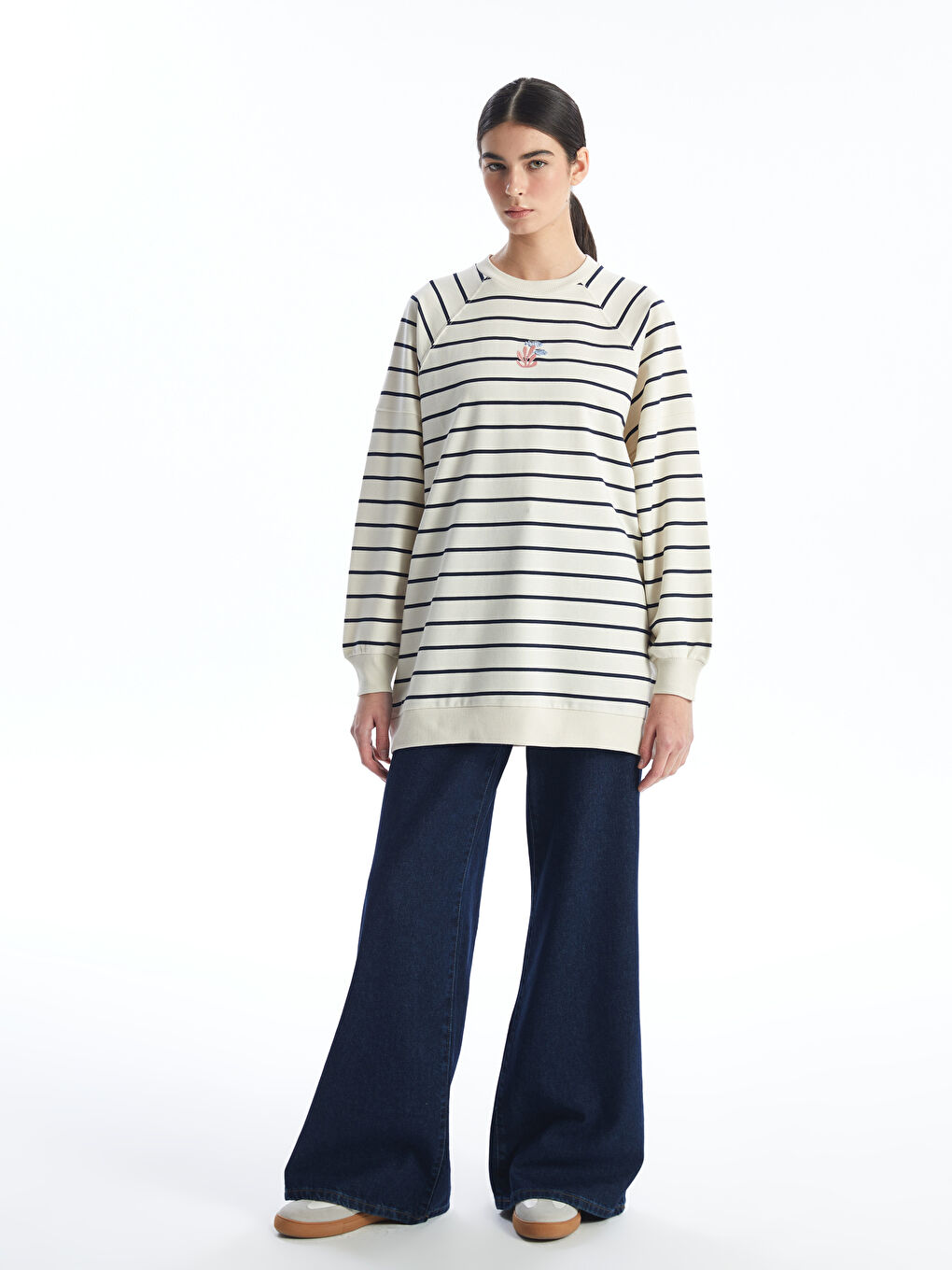 Tunique Sweatshirt Rayée Pour Femmes Surdimensionnée-2