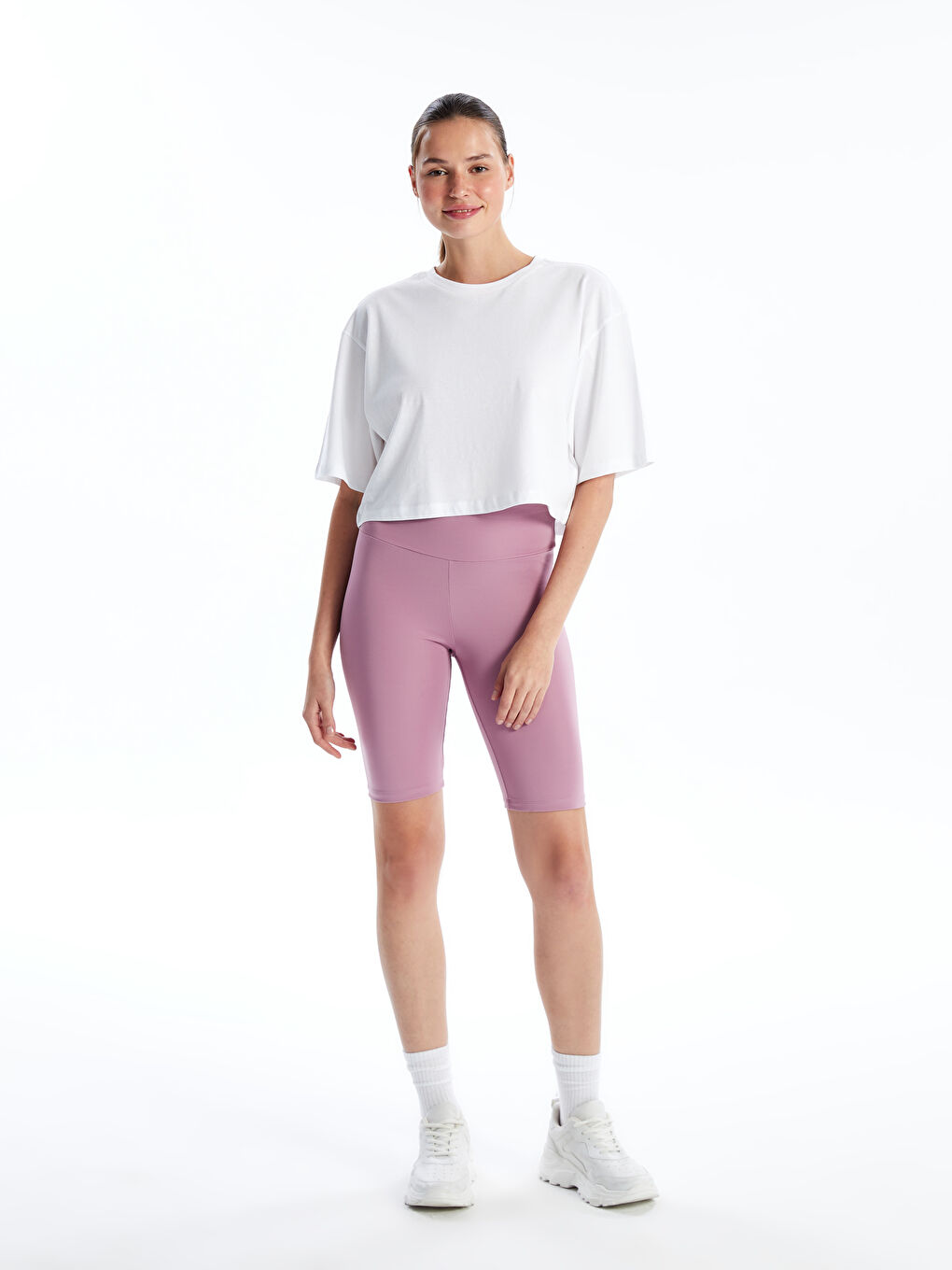 Crew Neck Plain Short Sleeve Oversize Women's Crop Top -S4J982Z8-Q6K