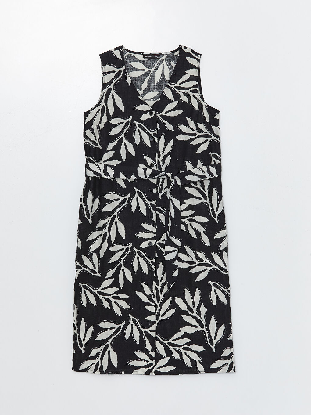 LCWAIKIKI Classic V-Ausschnitt Gemustertes Leinen-Look Kleid für Damen -S4JA32Z8-LQJ