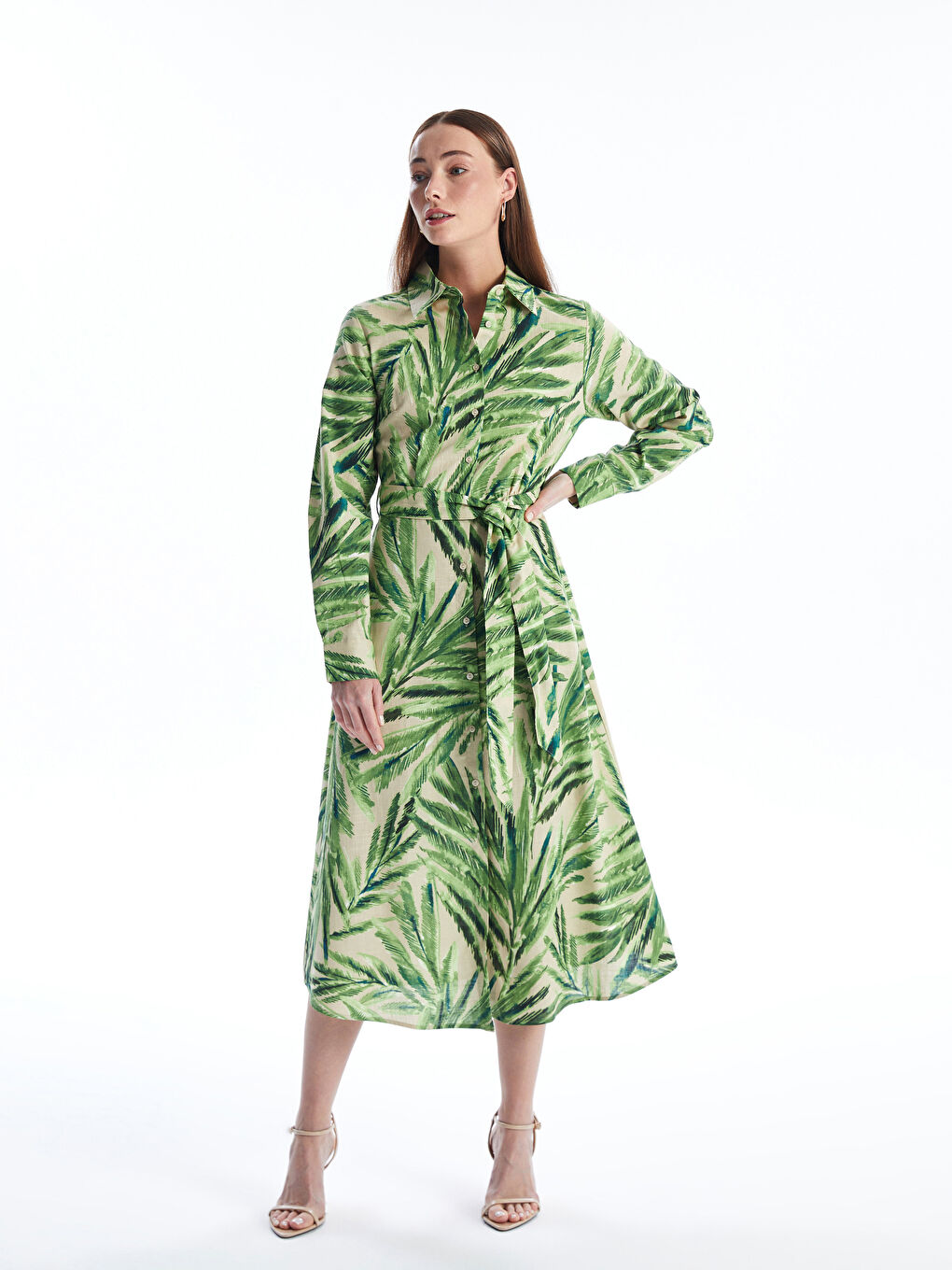 Patterned Long Sleeve Women's Shirt Dress -S4JA46Z8-LRR