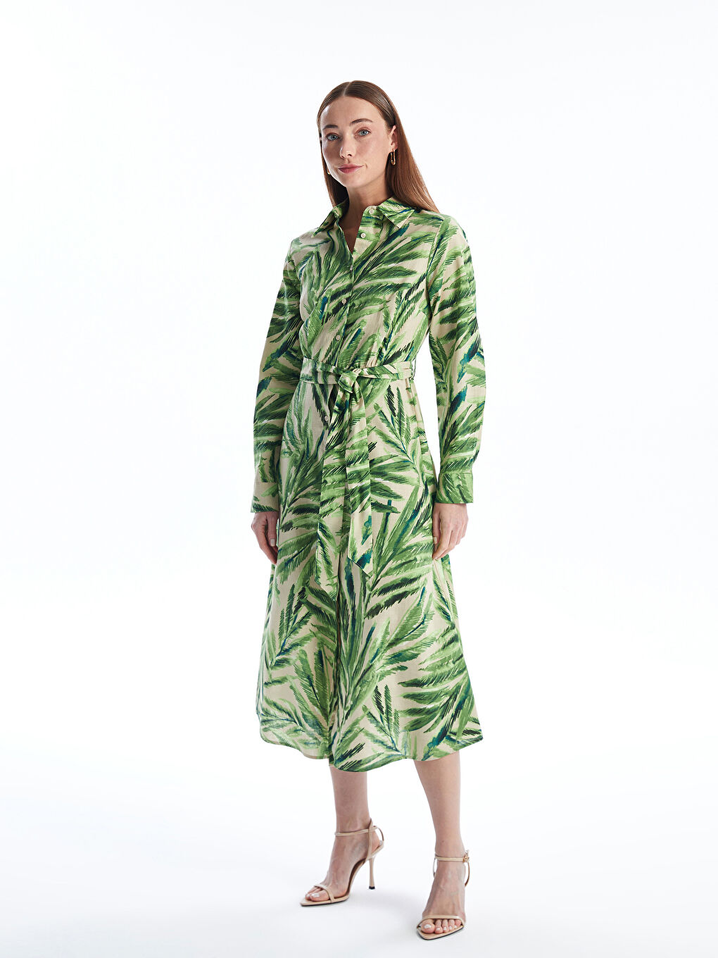 Patterned Long Sleeve Women's Shirt Dress -S4JA46Z8-LRR
