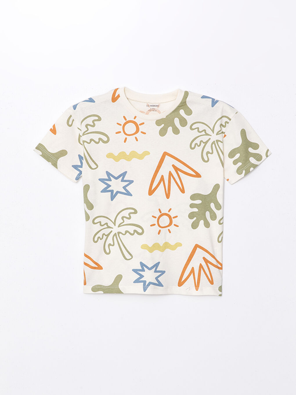 Bej Bisiklet Yaka Baskılı Erkek Çocuk Tişört